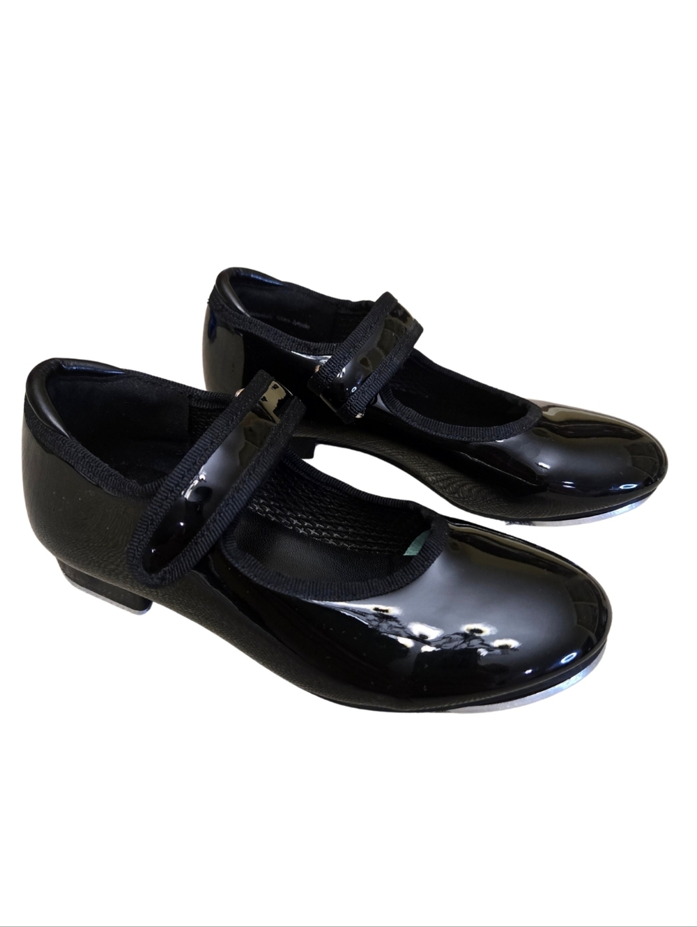 Danskin Girls Black Patent Mary Jane Tap/Dance‎ With Loop & Hook Closure Size 10